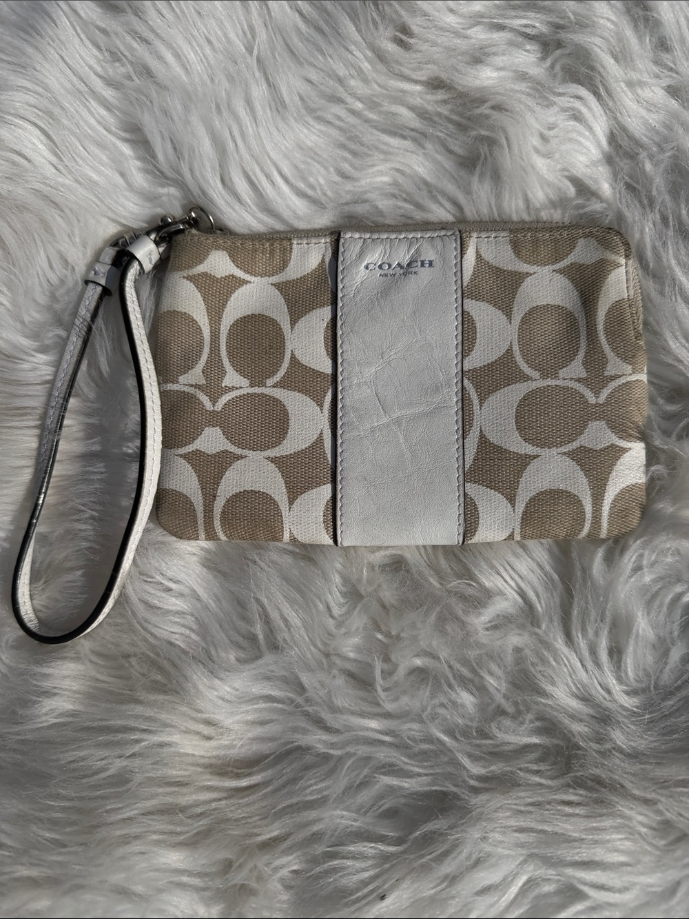 Coach Leather/Canvas Beige and Chalk Signature Canvas Wristlet